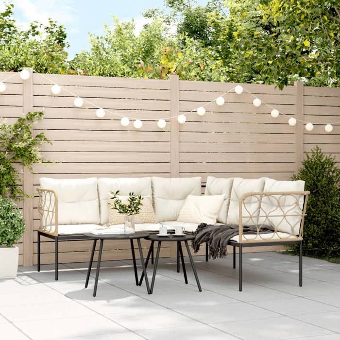 Noir Siège de jardin - Canapé de jardin - avec coussins - forme de L noir acier textilène C3805