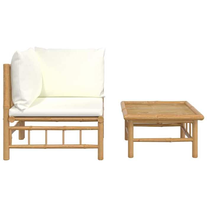 Salon de jardin 2 pcs - moderne - Mobilier de jardin - avec coussins - blanc crème bambou CC2206