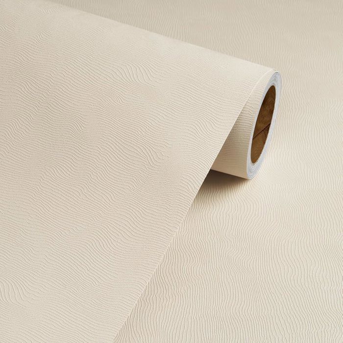 Papier Peint Adhesif Mural Beige Relief Papier Peint Autocollant Mural Chambre Salon Clair Imperméable Papier Adhesif pour 40CMx2M