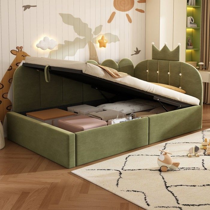 Banquette-lit Enfant Vert 90x200cm Velours Motif Ajouré Lit Dangle Gain De Place Rangement Hydraulique Sans Matelas Banquette-lit Enfant Vert 90x200cm Velours Motif Ajouré Lit Dangle Gain De Place Rangement Hydraulique Sans Matelas