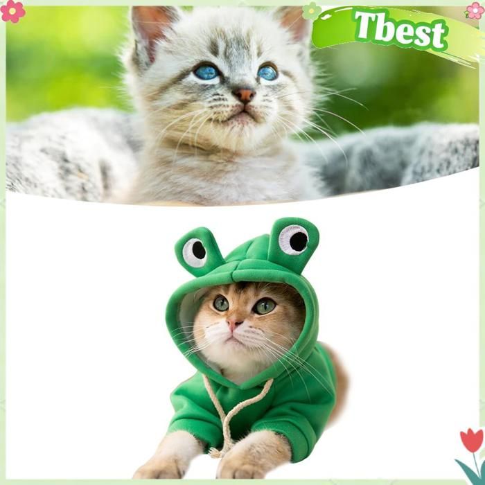 Tbest Sweats à capuche pour chat Sweat à capuche pour chat animalerie pull Grenouille aux grands yeux en costume S (55-88 lb)