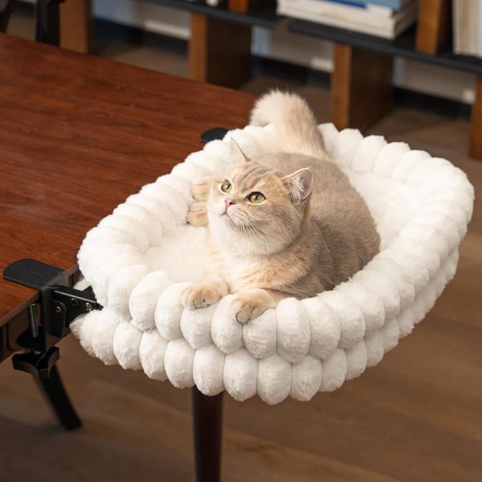 Lit pour Chat Bureau PliableHamac Chat Suspendu avec Support en Métal Robuste (2 KG)Panier Réversible Hiver/Été60x38x12 cm