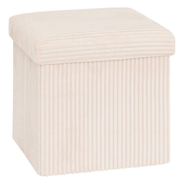 Pouf coffre pliable Arum velours côtelé Atmosphera - Ivoire -