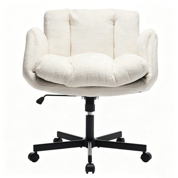 Chaise bureau pivotante crème tissu chenille hauteur ajustable accoudoirs modulables double coussin confort 79x65x83-93cm Chaise bureau pivotante crème tissu chenille hauteur ajustable accoudoirs modulables double coussin confort 79x65x83-93cm