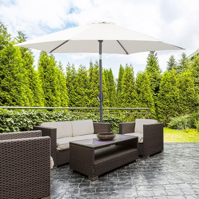 Parasol de jardin en aluminium Ø 260 x 235 cm blanc crème inclinable avec manivelle 6 baleines en métal réf. T1008-01-00352