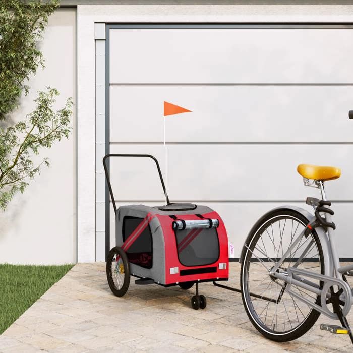 Remorque de vélo pour animaux de compagnie - vidaXL - Rouge et gris - 134 x 68 x 72 cm - avec roues beq29d2815