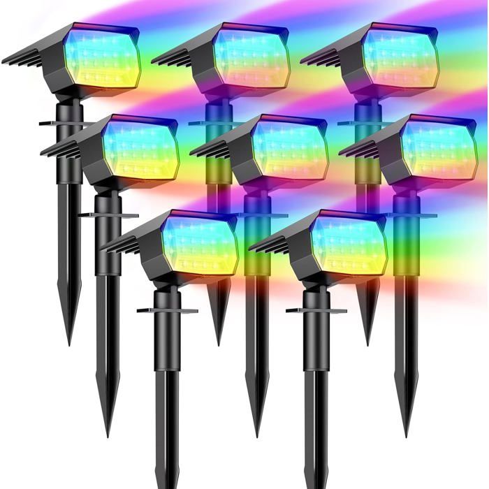 Spot Solaire Extérieur 72 LED IP65 Étanche Lot de 8 Lampes Solaires Jardin 3 Modes Projecteur Réglable 120° Allée