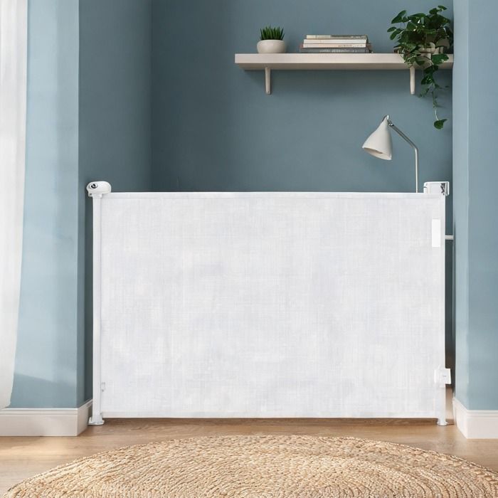 Barrière de sécurité rétractable pour chien blanc en plastique largeur 149 cm