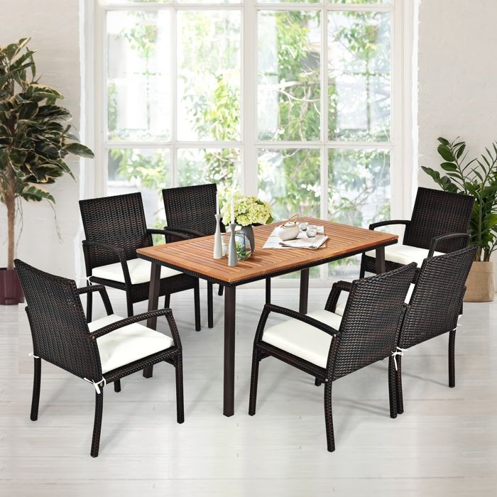 Table jardin acacia 140x75cm 6-8 pers trou parasol bois massif structure acier antirouille pour terrasse