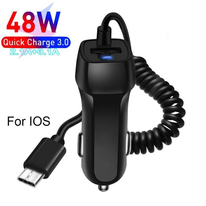IP noir--Chargeur de voiture avec câble Micro USB et Type C, pour iPhone 12  11 XR 8, allume-cigare et camion - Cdiscount Téléphonie