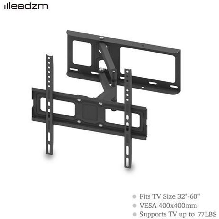 Support TV mural inclinable pivotant à mouvement complet pour téléviseur 32 - 60 maximum 35kgVESA 400*400