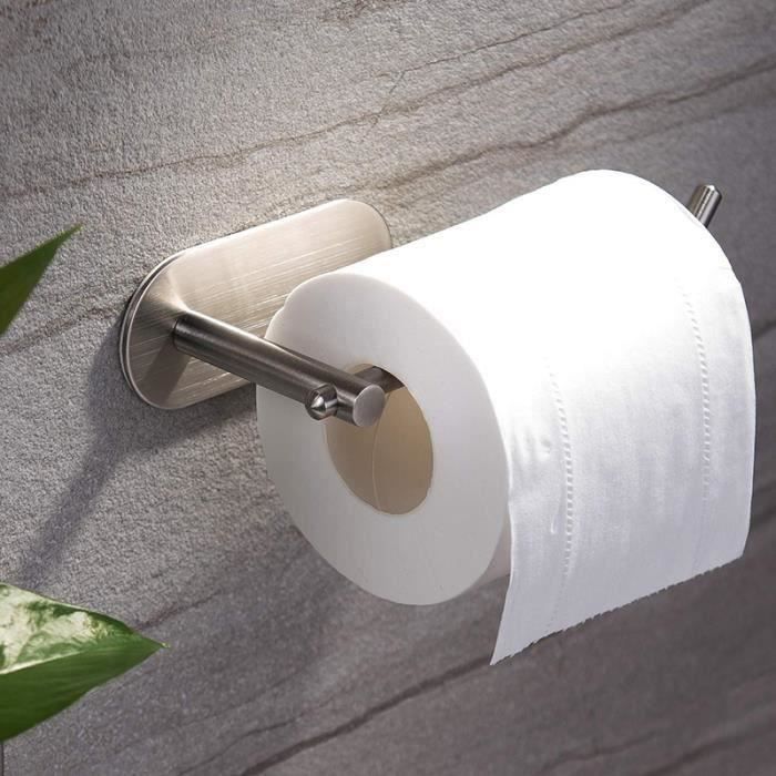 support pour rouleau de papier toilette autocollant en acier inoxydable 14 x 12 x 10 cm Tebery Porte-papier toilette sans perçage avec étagère 