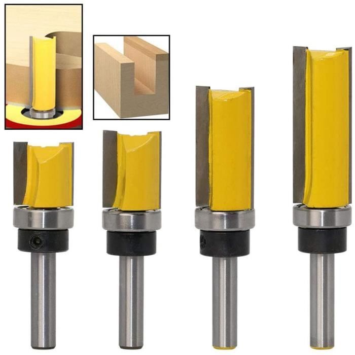 4 Pièces Fraise à Copier, Fraise pour affleurer droite Queue 8 mm