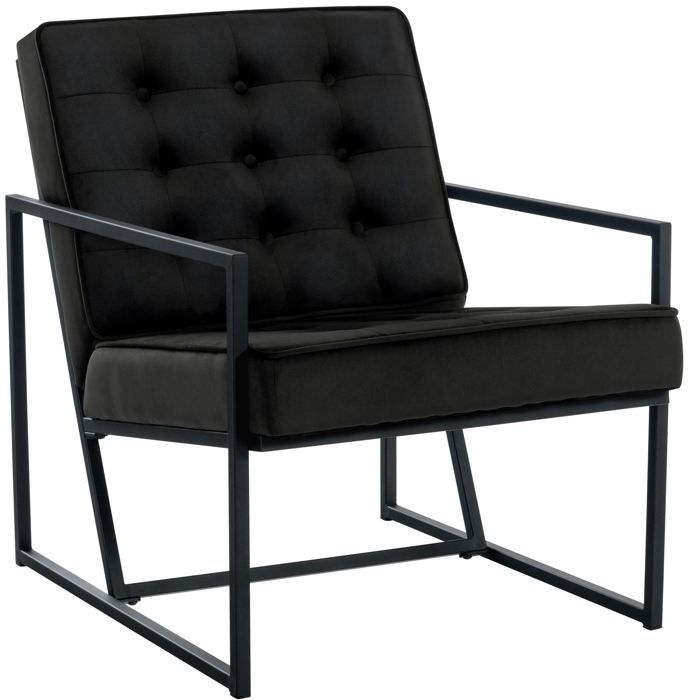 fauteuil lounge en velours noir et cadre metallique capitonne design minimaliste