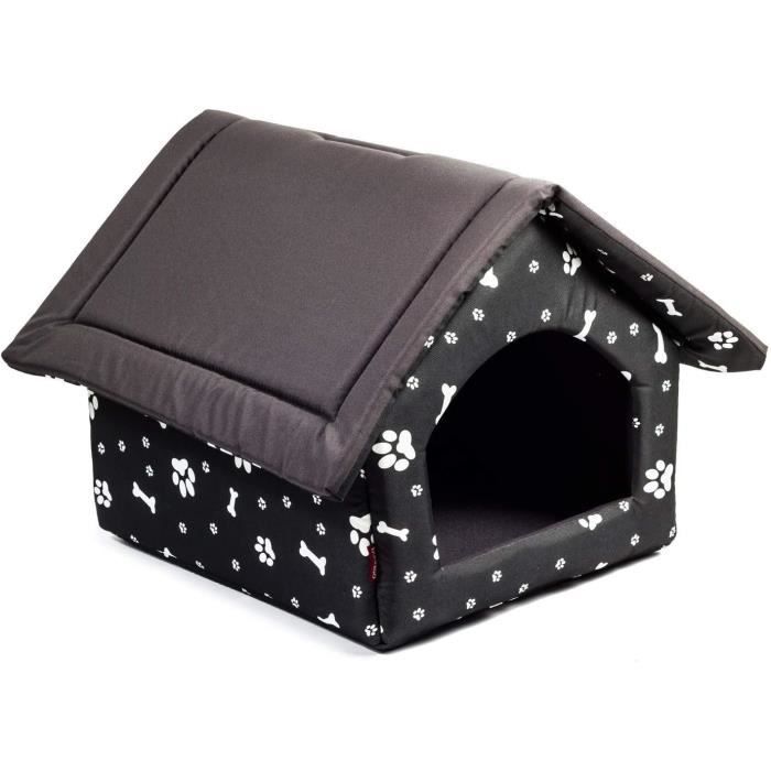 Comparer les prix de Lit pour chien - BOUTIQUE ZOO - XL 55x44x43 cm - Noir-marron - Imprimé pattes et os - Confortable et résistant