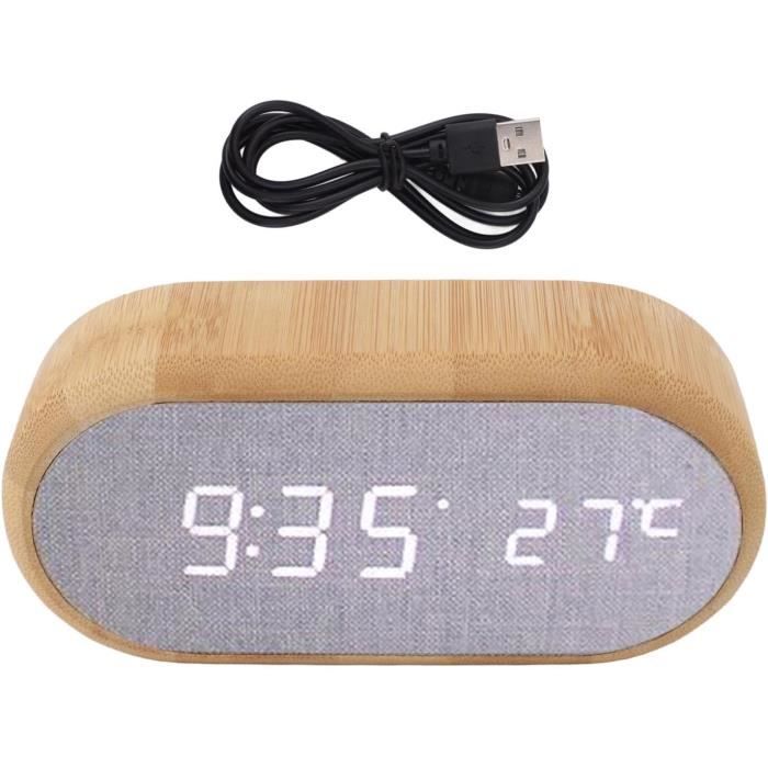 Suewidfay - Réveil Numérique En Bois - Écran LCD Avec Température Et Date - Fonction Snooze Et Capteur De Lumière Automatique - Alimentation 3 Piles AAA