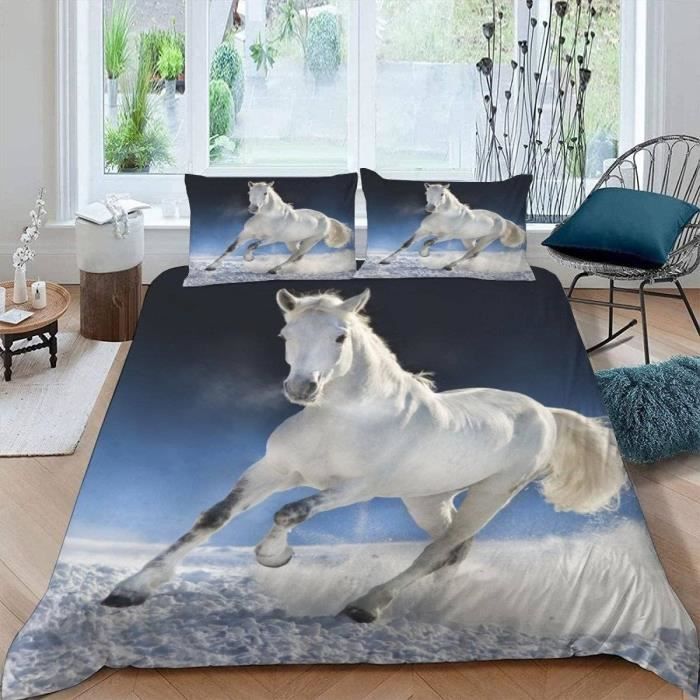 Parure De Lit 3 Pièces 140x200 Cm Avec Motif Cygne 3D Réversible - Housse De Couette + 2 Taies 50x75 Cm Microfibre Douce