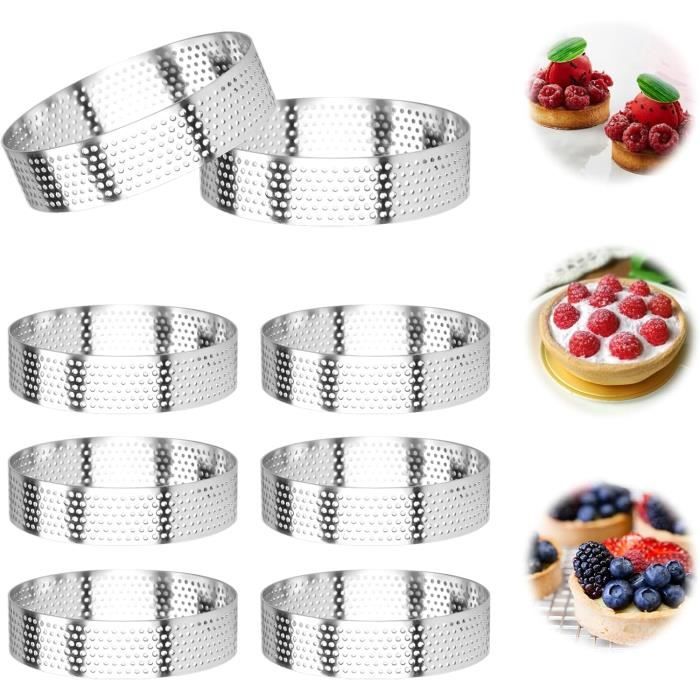 Lot De 10 Cercles à Tarte En Acier Inoxydable 7 Cm - Avec Trous D'aération, Pour Tartes, Quiches, Mousses - 13