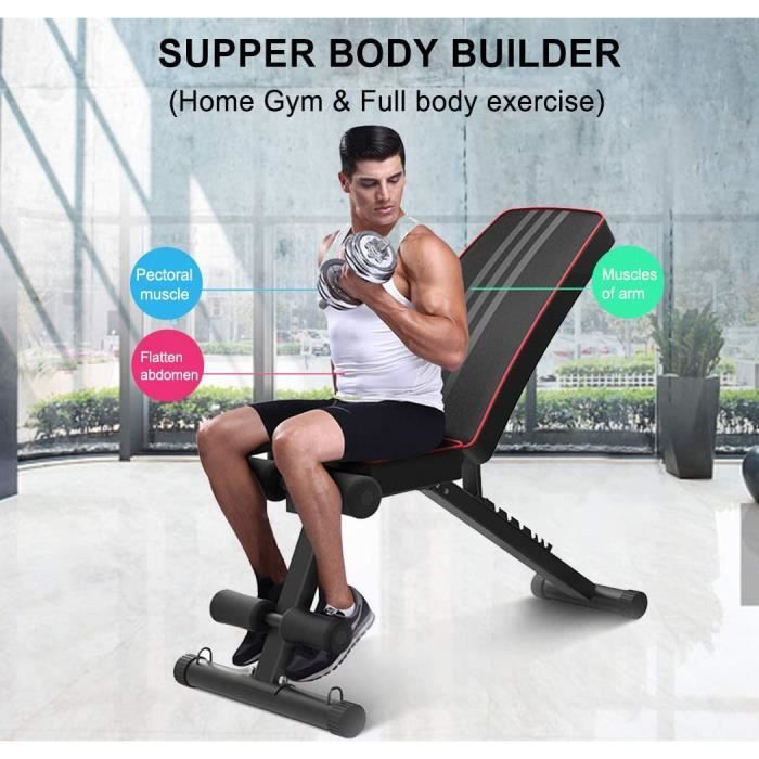 JX FITNESS Banc De Musculation Pliable Multifonction – Banc Plat/Incliné/Déclin Pour Musculation, Abdos & Poids Corporel (Noir)