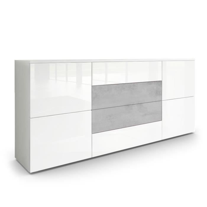 Vladon Buffet dressoir Rova en Blanc mat - Blanc haute brillance - Aspect Béton Oxyde Vladon Buffet dressoir Rova en Blanc mat - Blanc haute brillance - Aspect Béton Oxyde