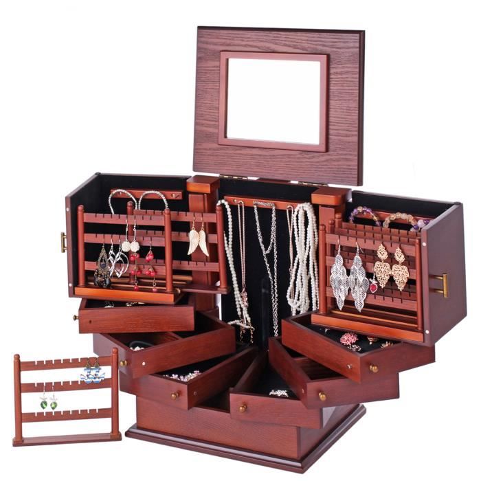 Slege Boîte à Bijoux En Bois,Coffret à Bijoux Avec 4 Tiroirs