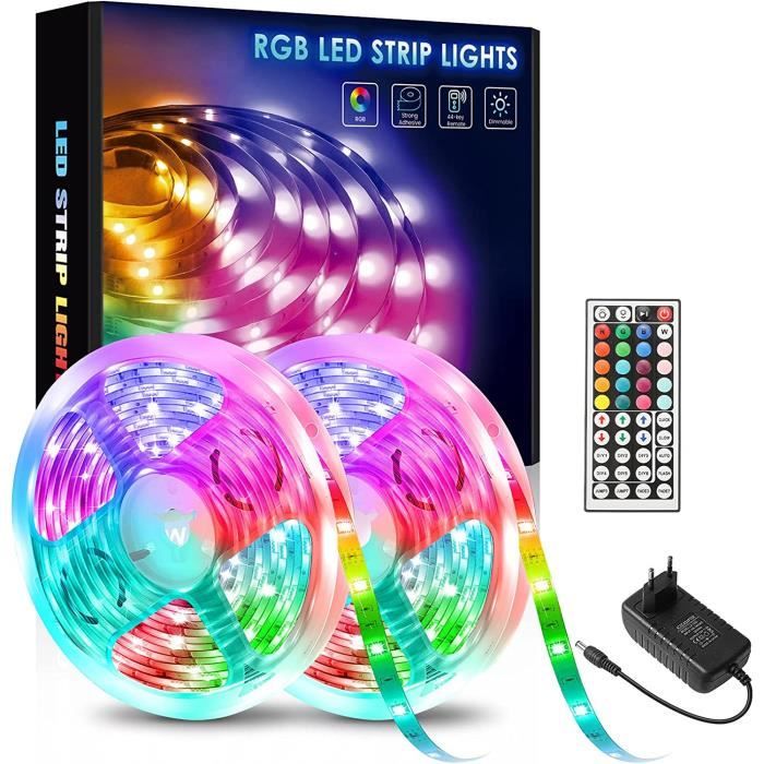 LE 10m Ruban LED RGB étanche IP65 SMD 5050 Multicolore Dimmable Bande  Lumineuse Adhésif 20 Couleurs 8 Modes avec Télécommande Bande LED  Décorative pour Chambre Miroir Cuisine(2 * 5m)