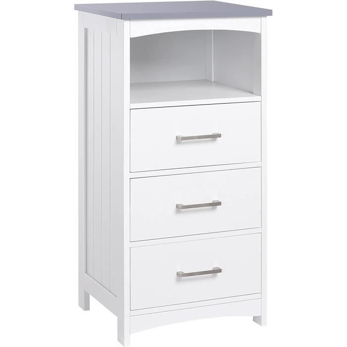 Meuble De Rangement Fin Pour Salle De Bain - Armoire Haute 5 étagères, Blanc, Design Sobre