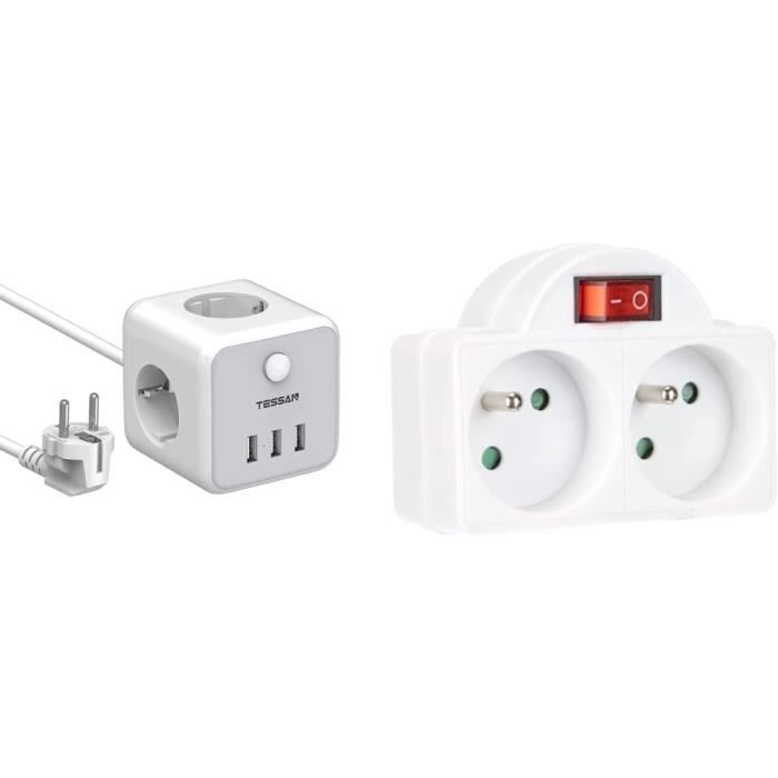 FDTEK Cube Multiprise 4 Prises + 3 USB Avec Écran LED – Mesure De Consommation 4000W/16A