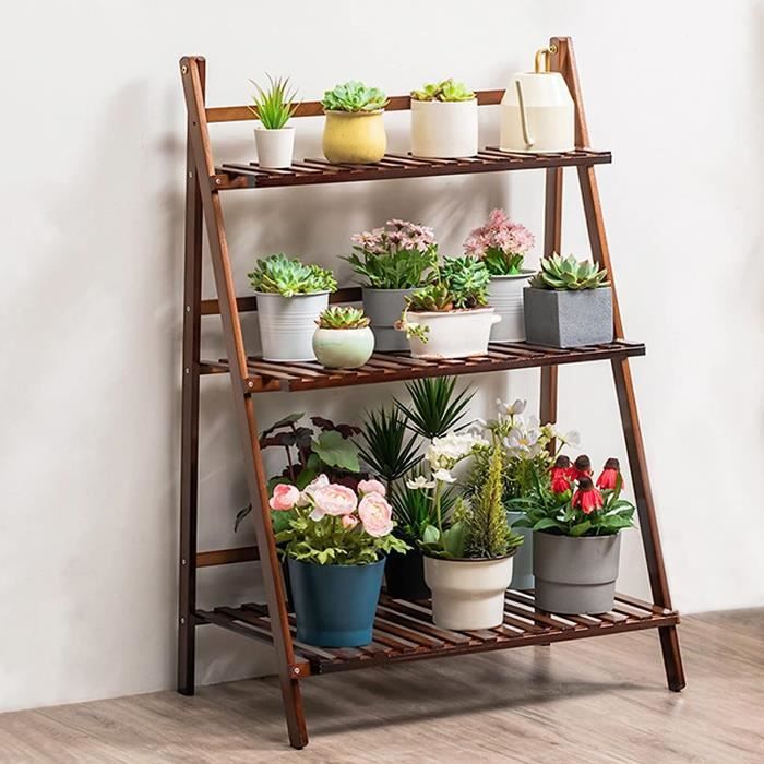 Porte-fleurs Rond En Bois Massif - 3 Hauteurs (45,65,85 Cm), étagère à 2 Niveaux, Pour Coins Et Balcons