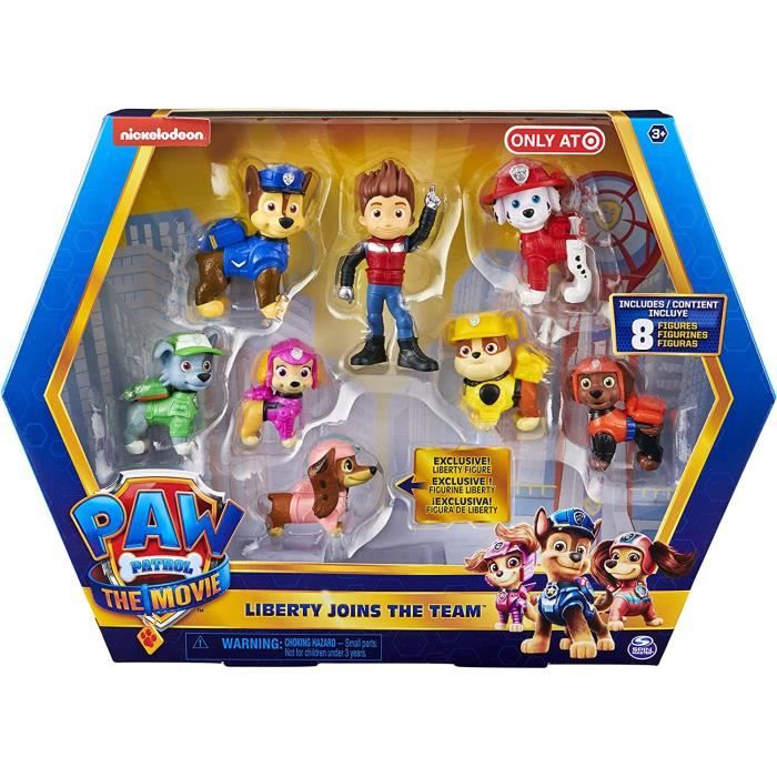 Coffret 8 figurines Pat Patrouille Le Film Chien Liberty Rocky Zuma Ruben  Marcus Chase Stella Ryder Set Collector avec 1 Carte off - Cdiscount Jeux -  Jouets