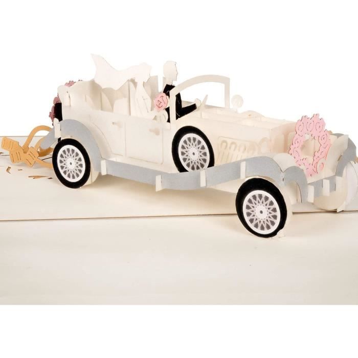 Carte Pop-Up Just Married 3D - Voiture Vintage Avec Mariés - Cadeau Mariage Élégant