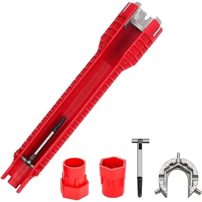Clé Multifonction 8 En 1 Pour Plomberie - Réparation Évier, Robinet & Chauffe-Eau, Plastique Rouge - 6