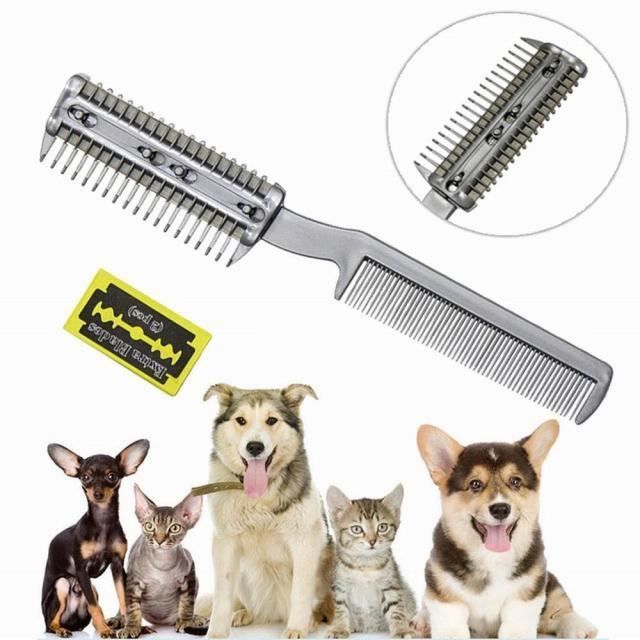 Rasoir manuel avec peigne pour animaux de compagnie tondeuse à double extrémité peigne de coupe de cheveux pour chiens*QP4328