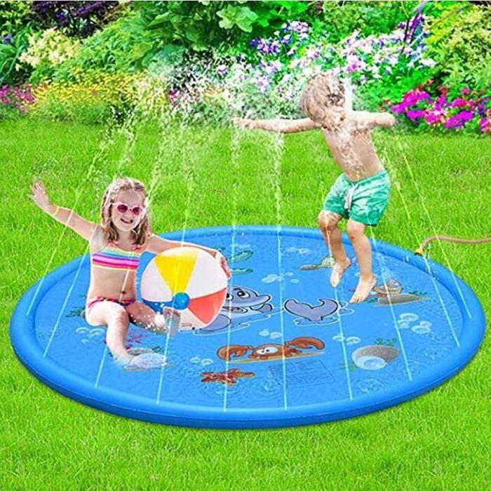 Mulevip Tapis eau Pliable en PVC, Jeux d'eau Exterieur pour Enfant et Chien, Jet Fontaine Réglable 170 CM Piscine