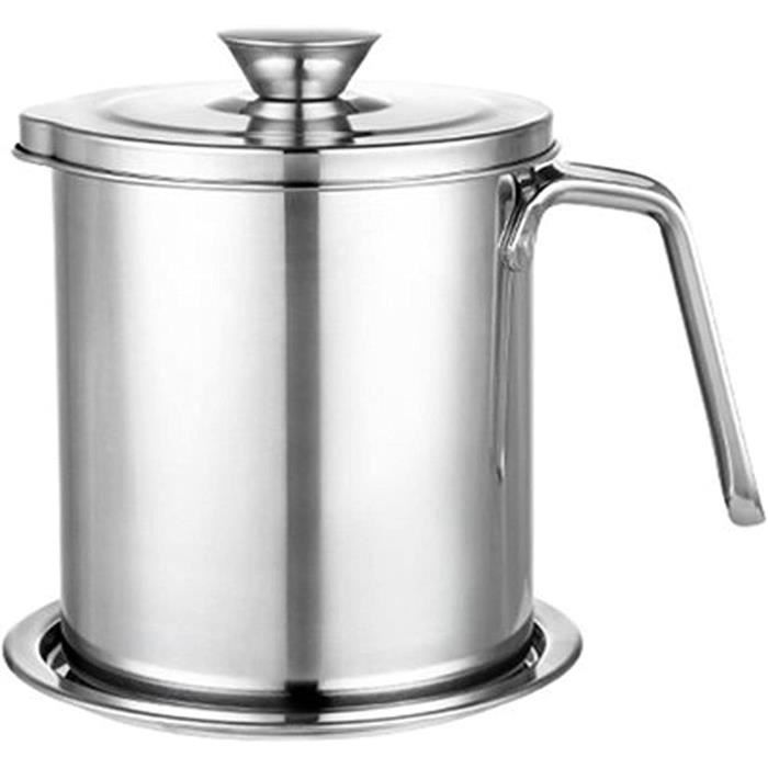 Passoire à Huile & Récipient Stockage 2L Inox 304 - Avec Filtre Maille & Panier, Pour Friture, Bacon