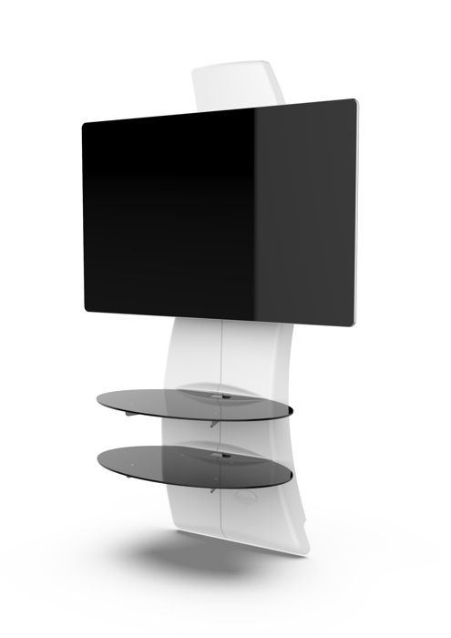 Meliconi Ghost Design 3000 Meuble TV Mural Blanc Glossy – Support Intégré, Étagères Verre Trempé, Compatible VESA 400, TV 32-63″