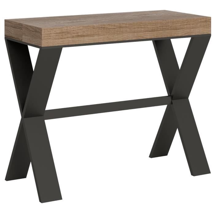 Table Console Extensible Venere - De 40 à 300 Cm - Bois Mélaminé, Pieds Aluminium - Coloris Marbre Noir - 3