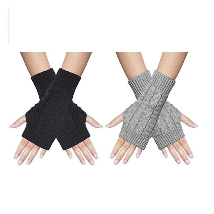 2 paires demi doigts Gants Mitaines Gants Femme Hiver Tricotés Chaud Simples Elegants