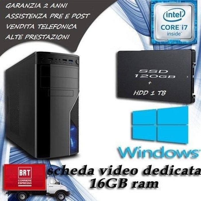 Achat Ordinateur de bureau PC, ordinateur de bureau, processeur Intel Core i7, RAM 16 Go, disque dur SSD 120 Go, disque dur HDD 1 To, carte graphique dédiée 1 pas cher