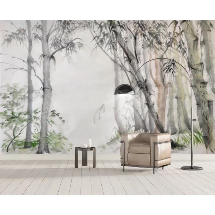 Papier Peint Panoramique Forêt Bambou Noir Et Blanc Sur Mesure Soie ...