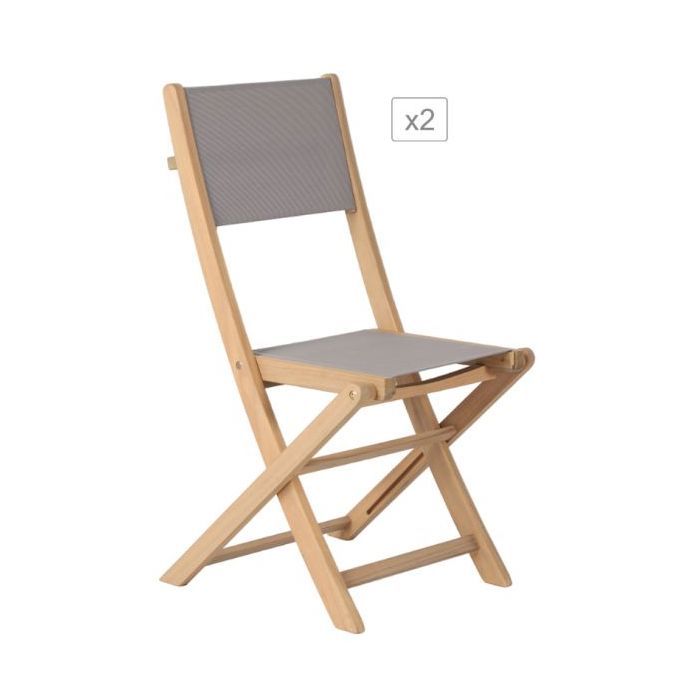 Lot de 2 chaises de jardin RIMINI en bois dacacia FSC et textilène taupe