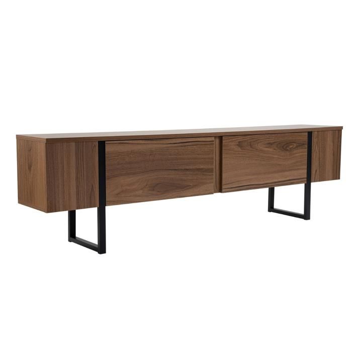 CALICOSY - Meuble TV 2 portes abattantes L180 cm - SERENITY - Noyer/ Noir CALICOSY - Meuble TV 2 portes abattantes L180 cm - SERENITY - Noyer/ Noir