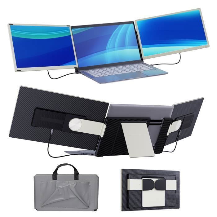Rallonge D’écran Triple Portable 15,6 Pouces – Double Moniteur FHD, Pliable, Neuf !