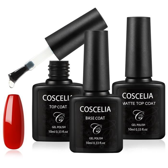 COSCELIA Base Coat Top Coat Mat Top Coat Set 3 * 10ml Vernis à ongles