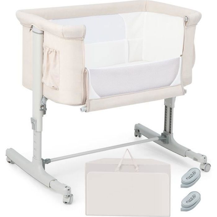 COSTWAY Lit Cododo Bébé à 5 Hauteurs Réglables Charge 9KG Lit Berceau Maille Respirante Sac de Voyage pour Bébé 0-6 Mois Beige