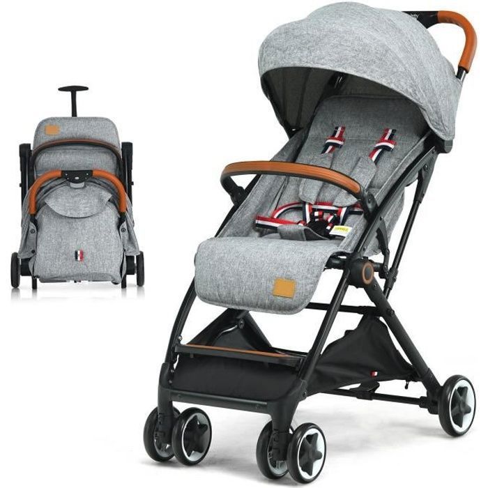 COSTWAY Poussette Bébé 0-3 Ans Pliable à une Main avec  Tige,Dossier-Repose-pieds Réglables,Auvent Rétractable, Sangle d'Attache  Gris - Cdiscount Puériculture & Eveil bébé