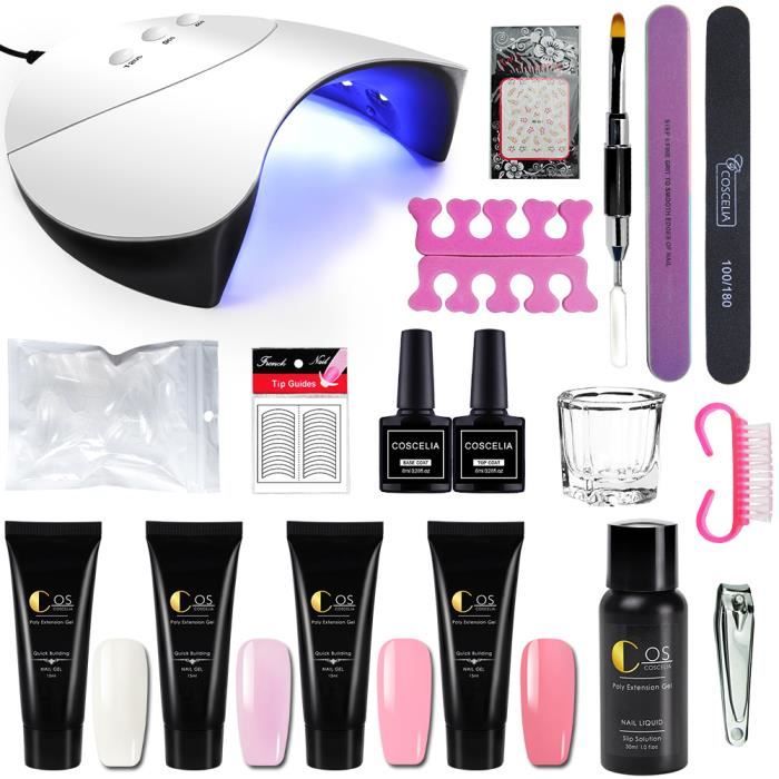 Kit Poly Nail Gel à Ongle UV/LED Lampe 4Pcs Extension Construction