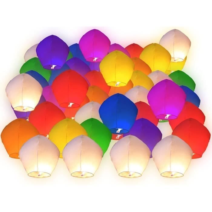 Lanternes volantes - FLYLINKTECH - Lot de 30 - Multicolore - Hauteur 110 cm - Diamètre 70 cm