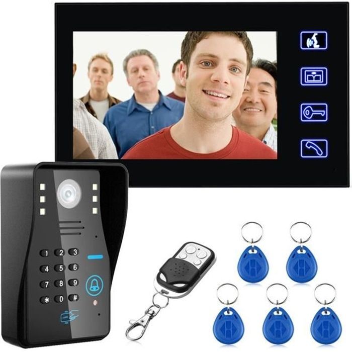 LESHP® 7'' filaire sonnette rfid mot de passe visiophone interphone sonnette avec ir caméra hd tv ligne système de commande à