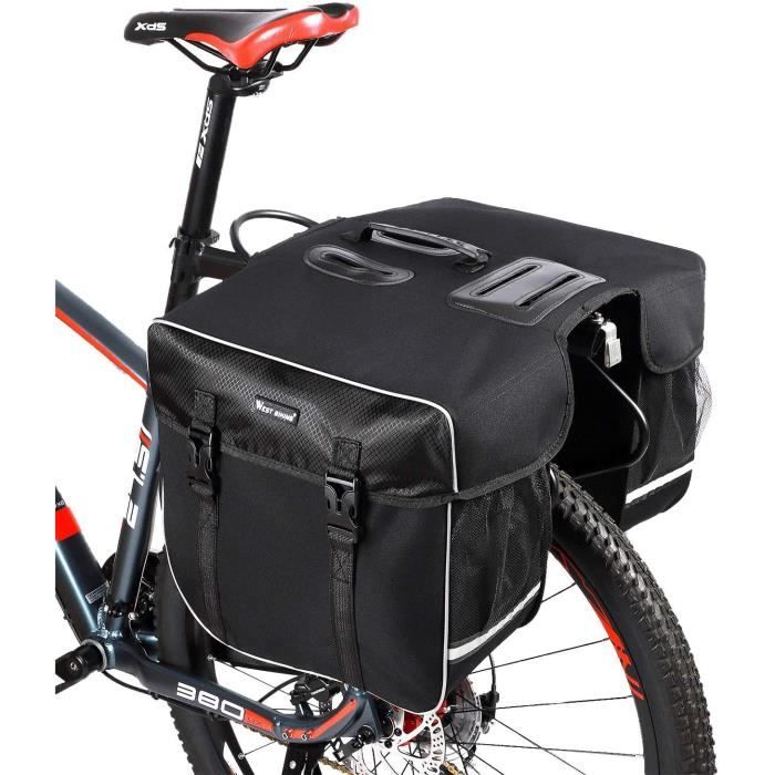 PELLOR Sacoche Vélo Étanche 65L 3-en-1 - Sac Porte-Bagages Arrière Imperméable Avec Sac à Dos Et Bandoulière